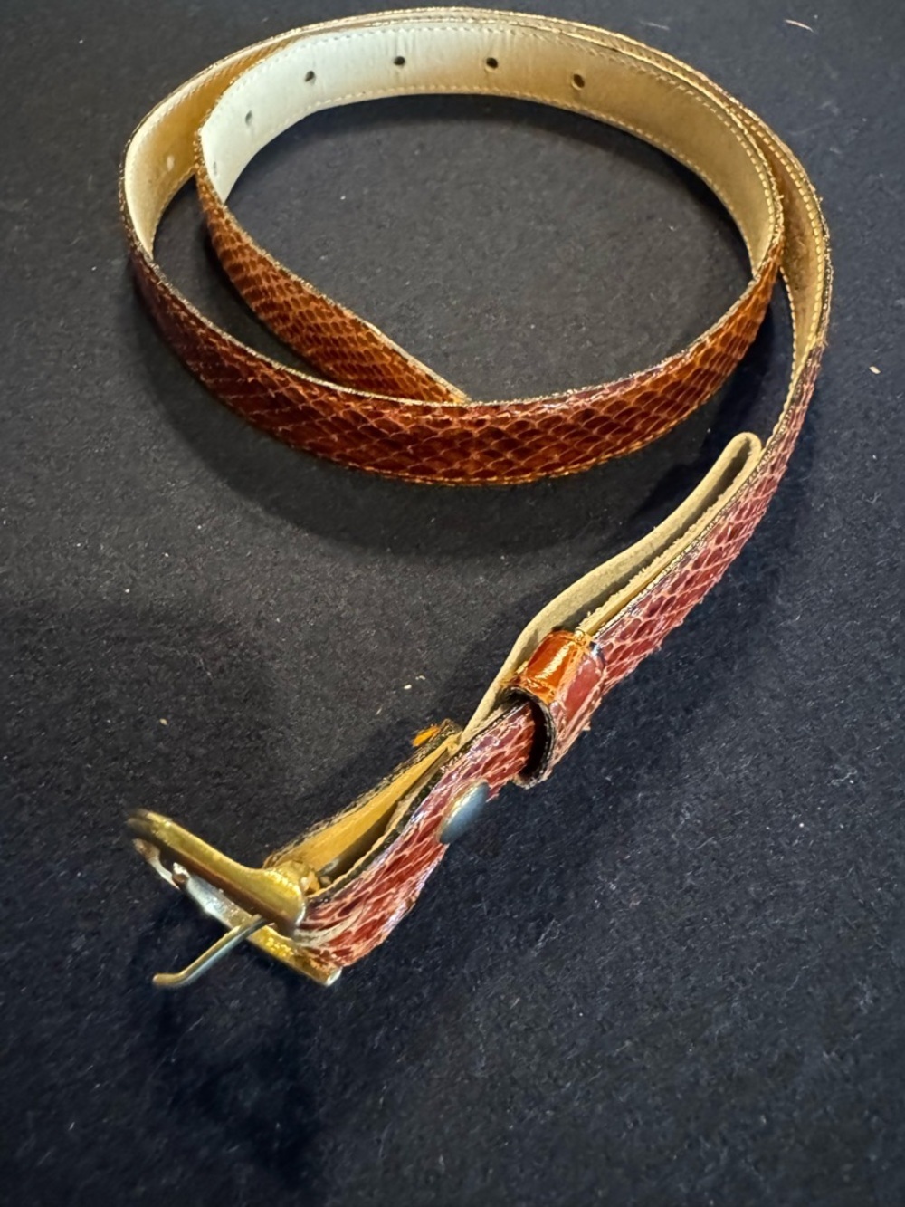 Women’s Brown Textured Leather Belt with Gold Buckle